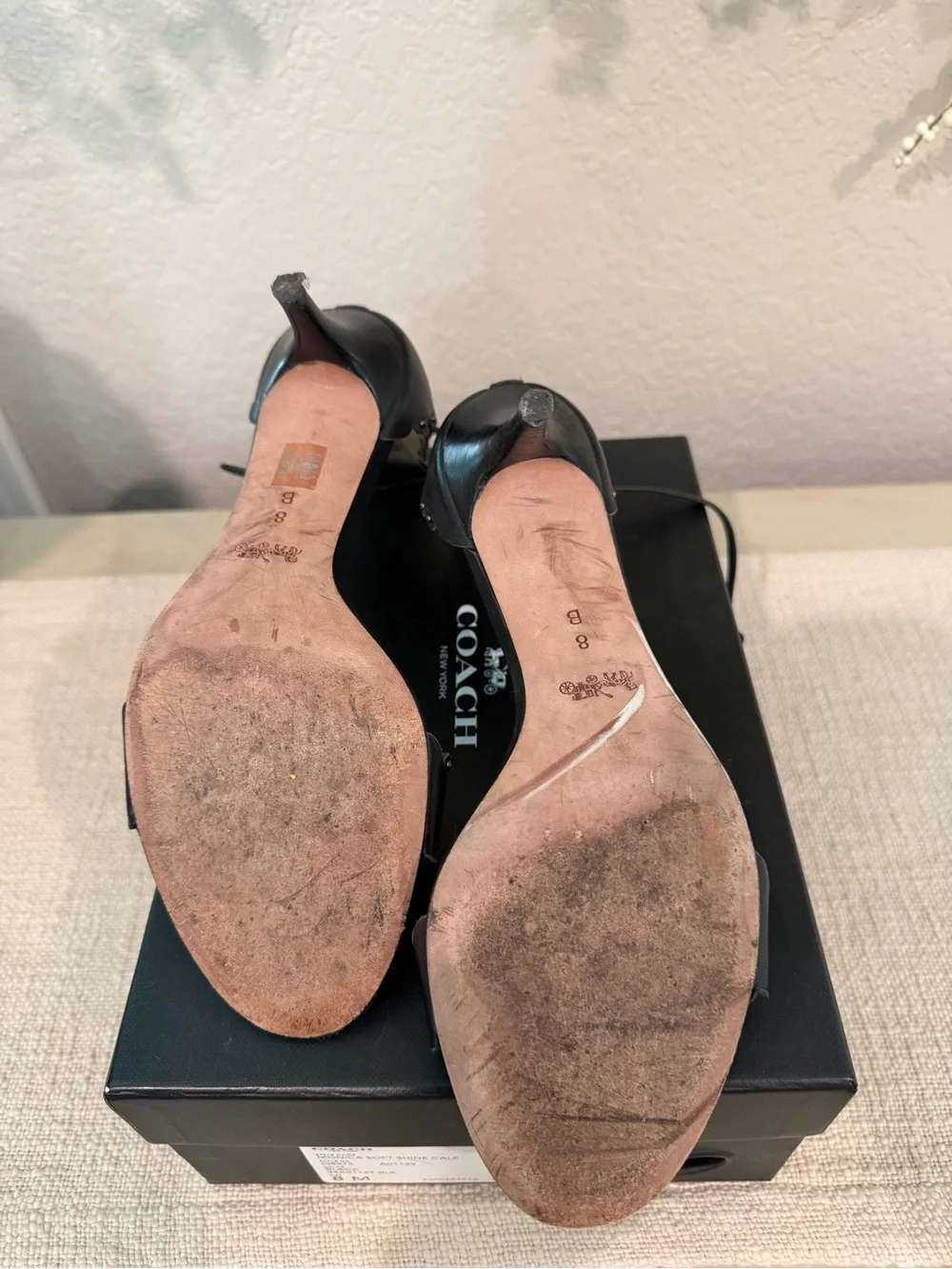 Coach Black Scalloped Ankle-Strap Heels with Stud Accents